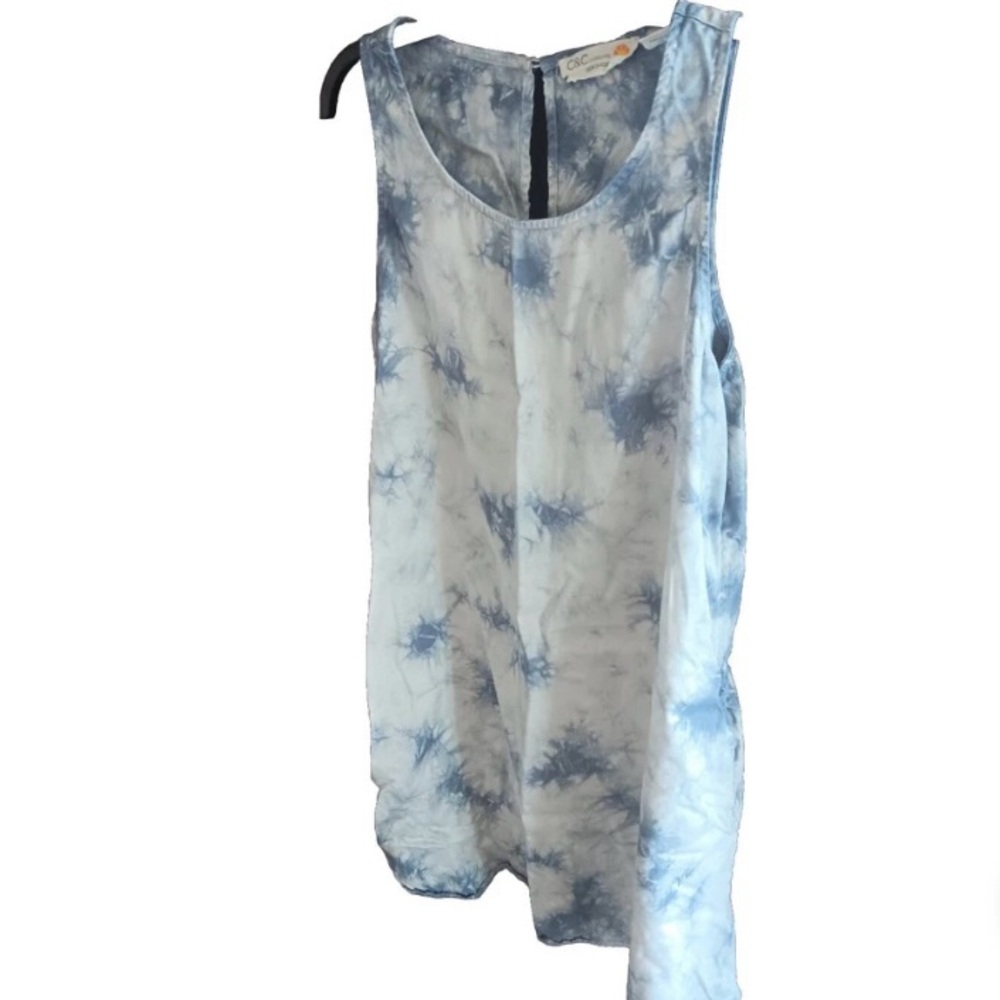 C&C California Blue and White Asymmetrical Tie-Dye Tank Dress | Size Large